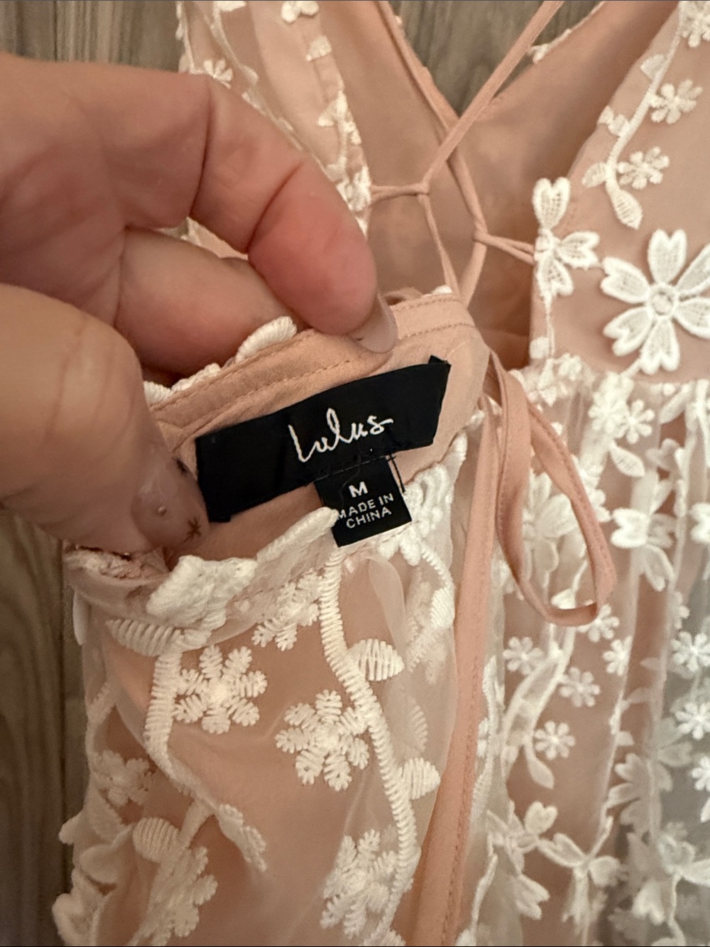 Blush Pink Slip Dress with White Floral Lace Overlay - Picture 4 of 9